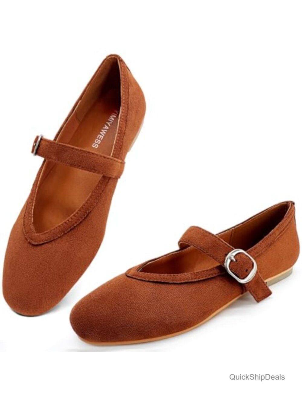 Suede Mary Jane Ballet Flats Round Toe Ankle Strap Dress Shoes